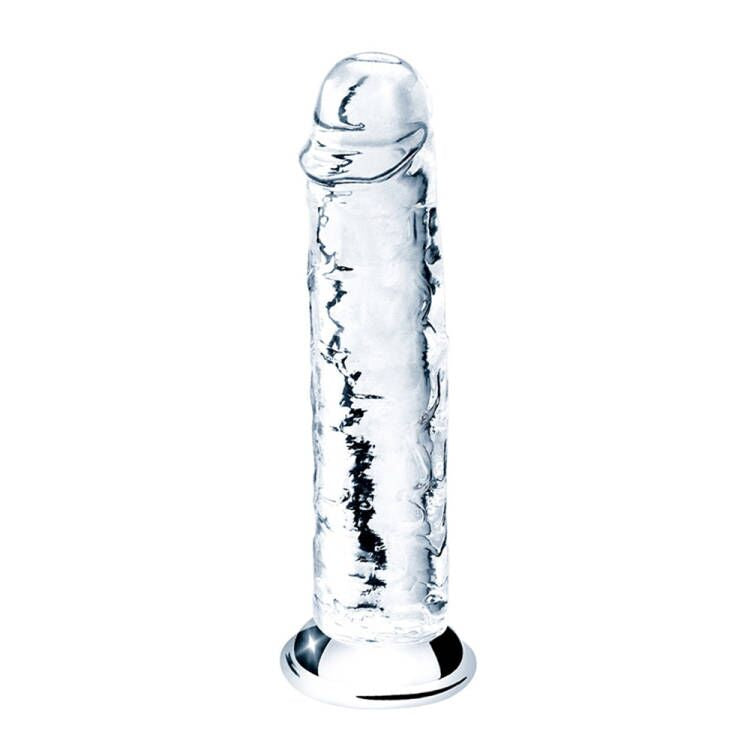 The 7 inches flawless clear jelly dildo is upright