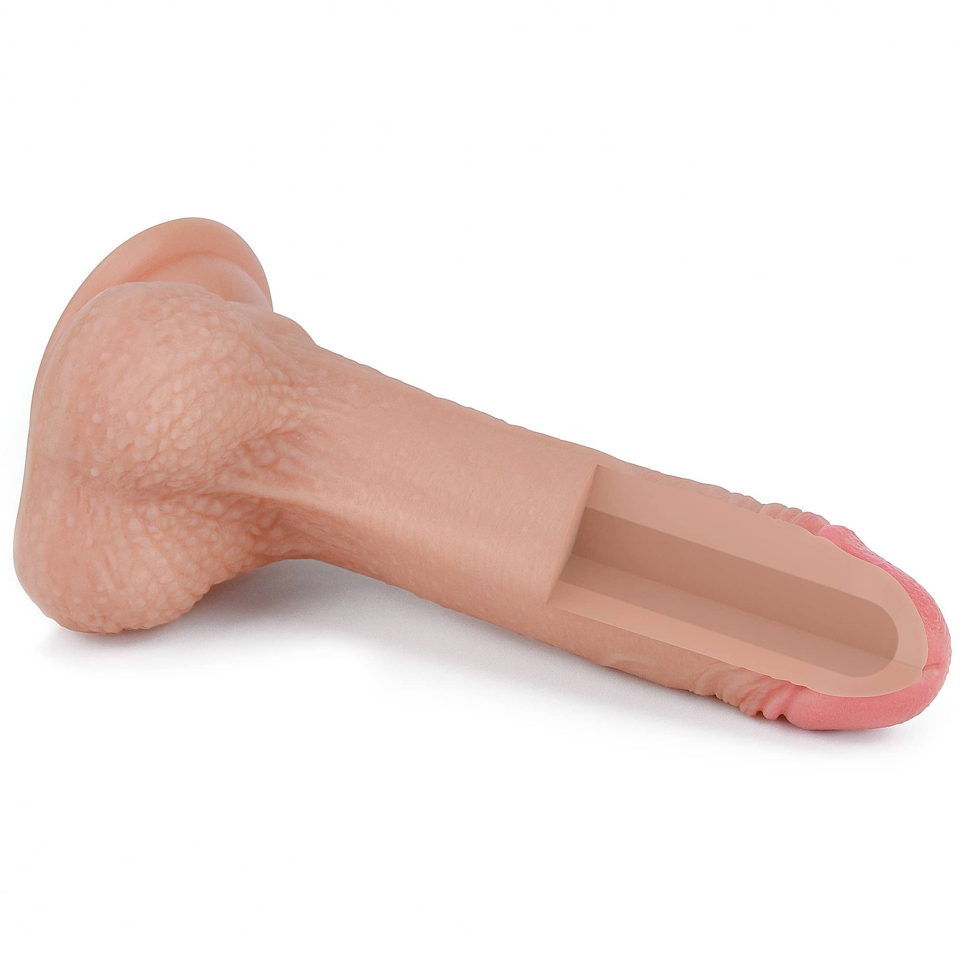The 7 inches dual layered silicone flesh dildo has firm silicone inside and ultra soft silicone outside