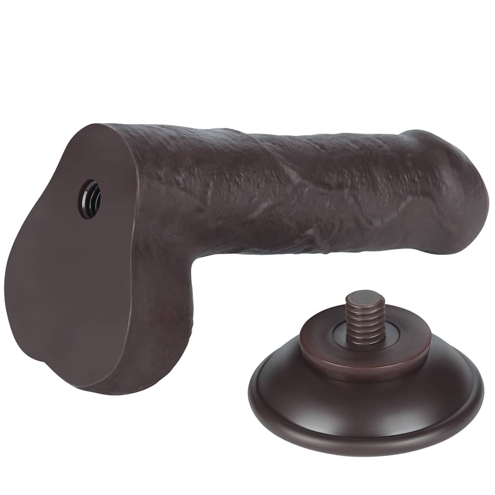 The 7 inches sliding skin dual layer black dong features a detachable powerful suction cup