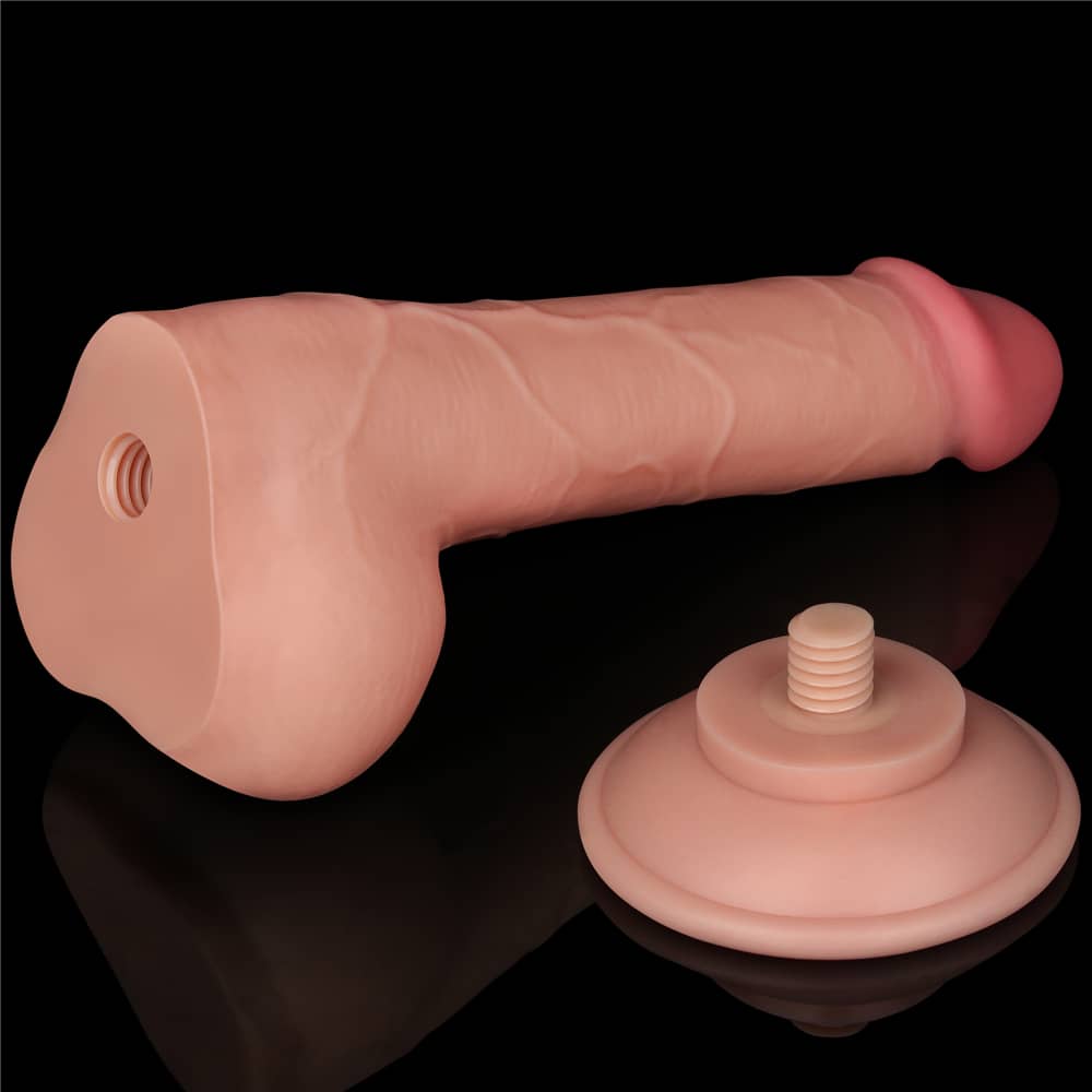 The 7.5 inches sliding skin dual layer flesh dong  features a detachable powerful suction cup
