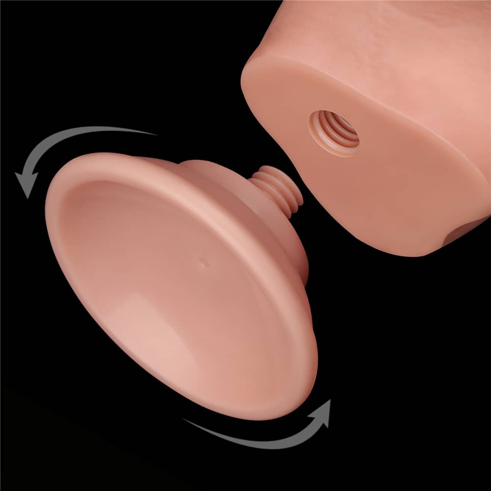 The 7.5 inches sliding skin dual layer flesh dong  has a removable strong suction cup
