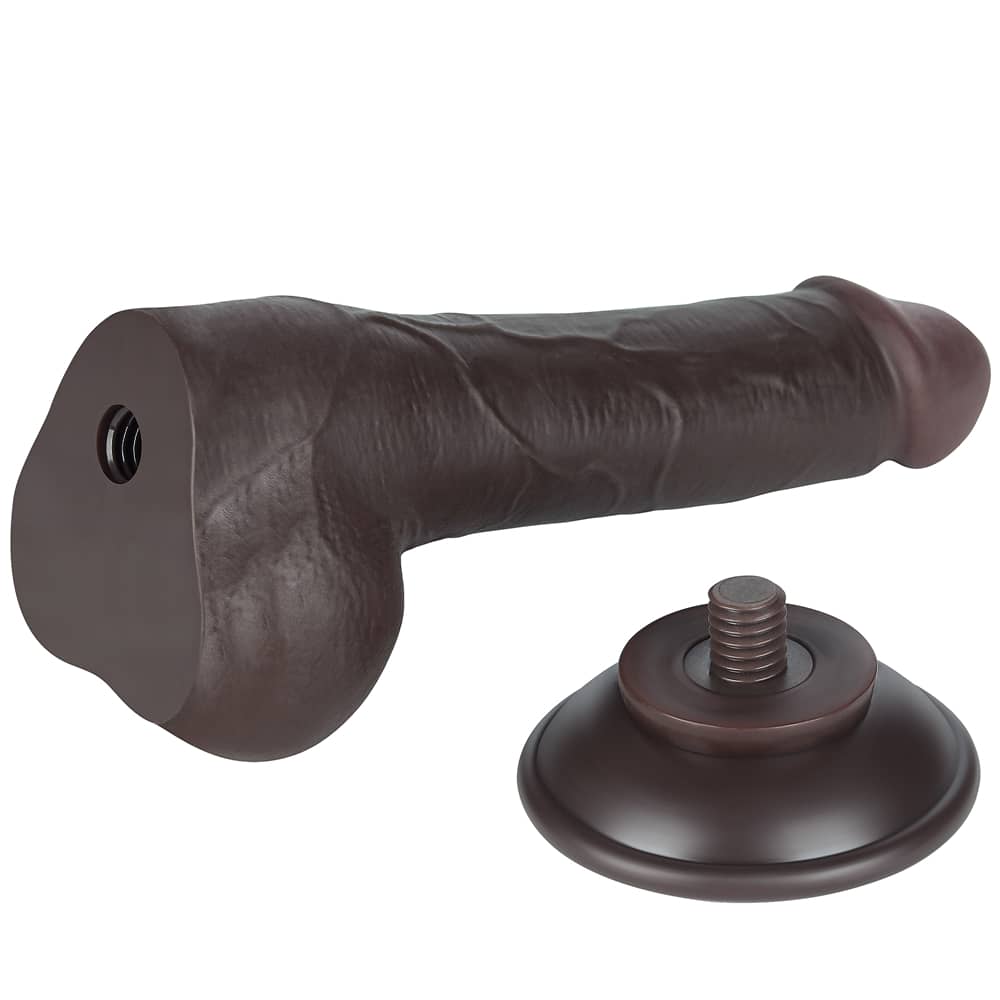 The 7.5 inches sliding skin dual layer dong black features a detachable powerful suction cup