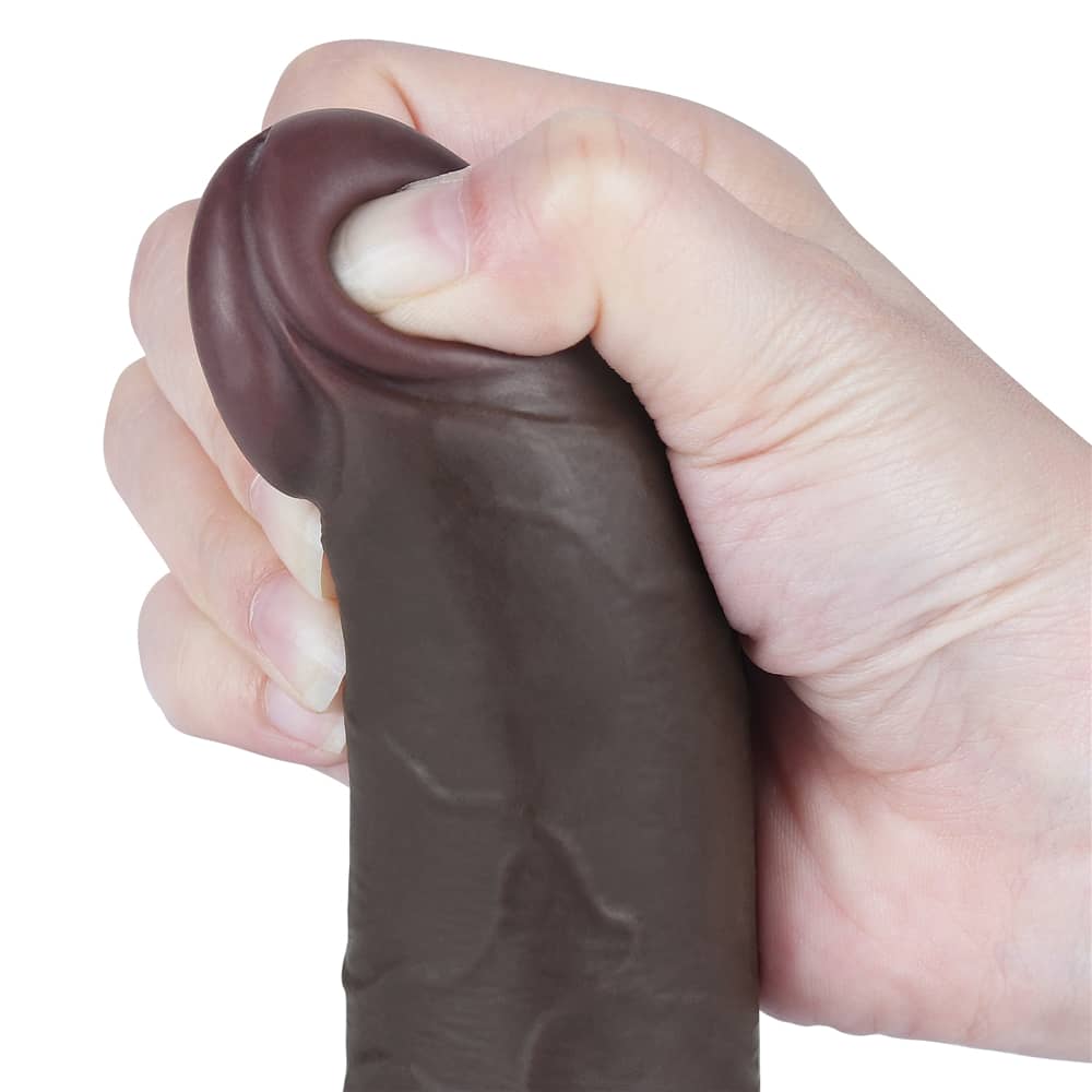The bulging but soft head of the 7.5 inches sliding skin dual layer dong black