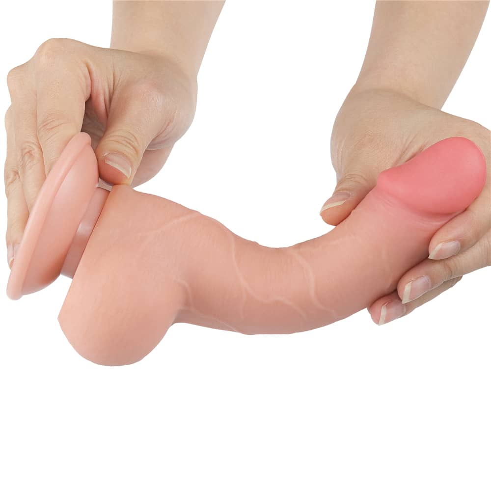  The 7.5 inches sliding skin dual layer flesh dong  bends ultra softly