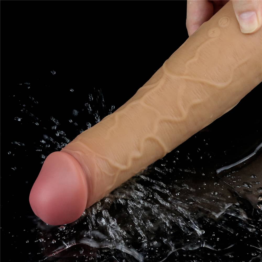 The 8 inches dual layered silicone rotator is vibrating on the water