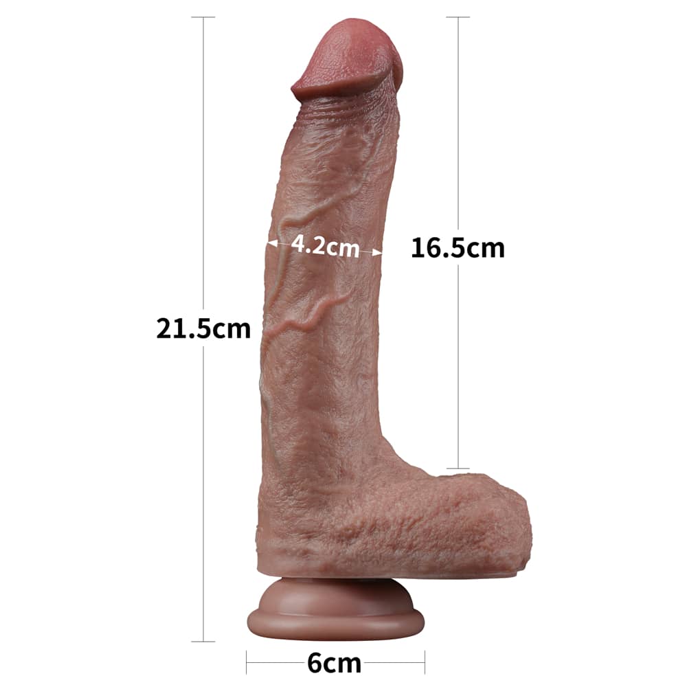 The size of the 8.5 inches dual layered silicone cock