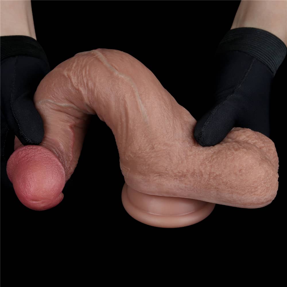 The 8.5 inches dual layered silicone cock is very flexible and can bend to different angles