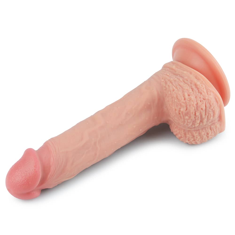 The 8.5 inches dual layered silicone flesh dildo lays flat