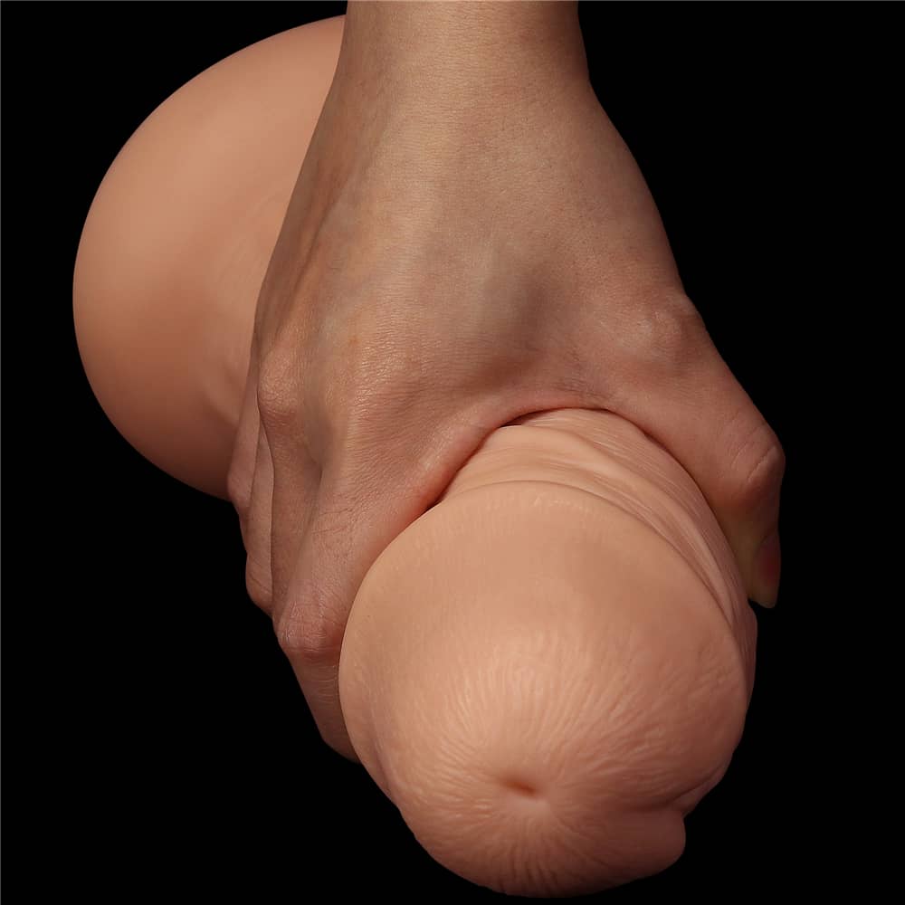 The bulging and curved designed head of the 8.6 inches curved big dildo anal toy