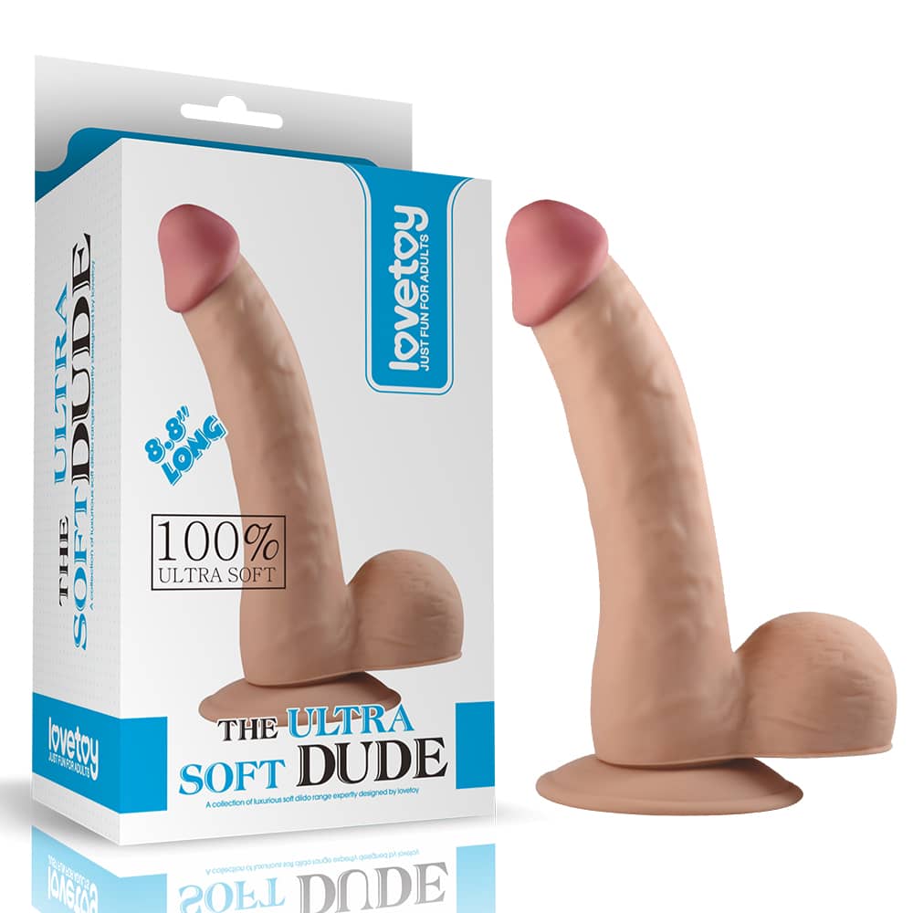 The packaging of the 8.8 inches  ultra soft dude realistic dildo