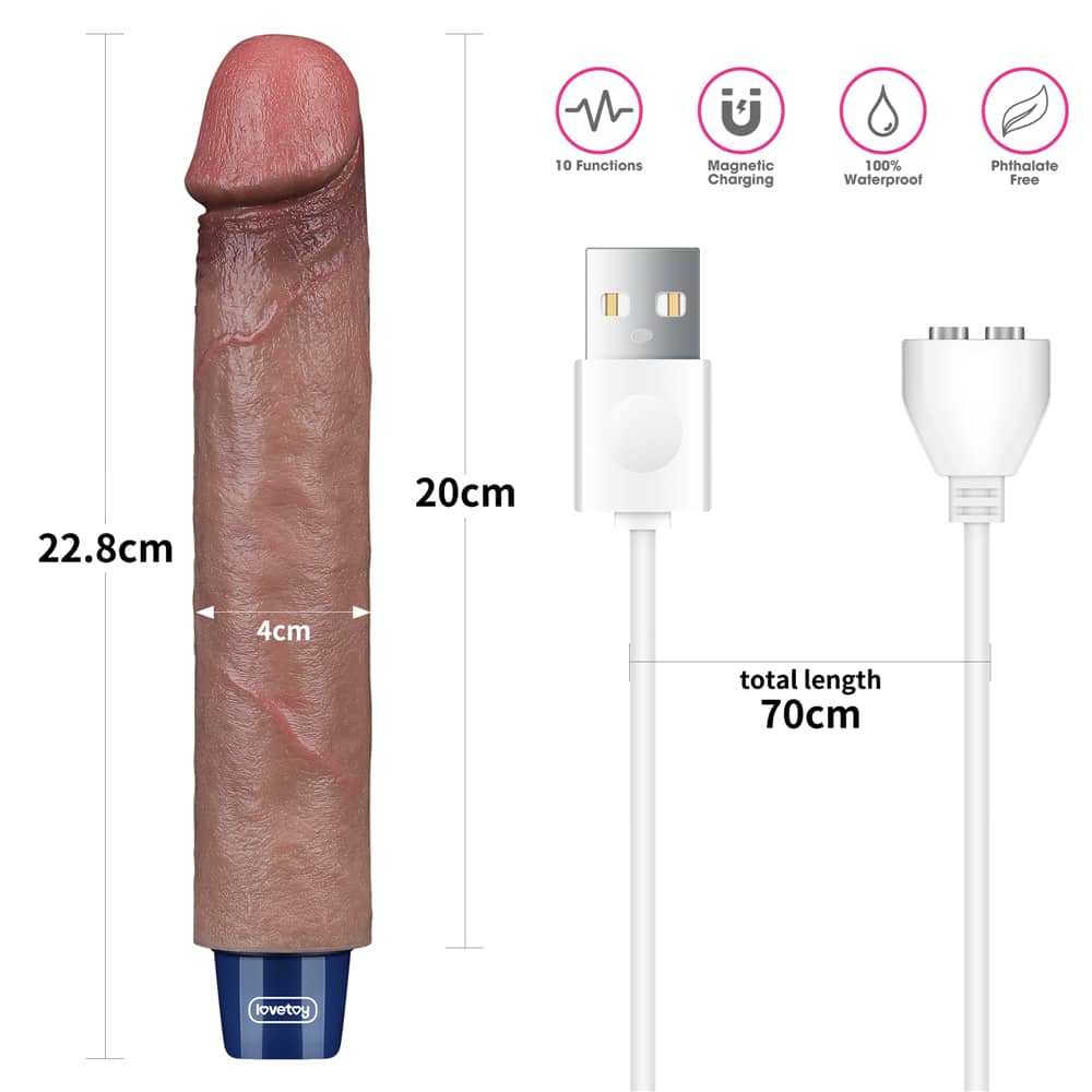 The size of the 9 inches rechargeable silicone vibrating dildo