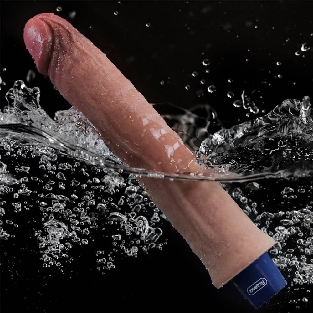 The 9.5 inches rechargeable silicone vibrating dildo is 100% water resistance
