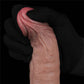 The bulging but soft head of the 9.5 inches rechargeable silicone vibrating dildo