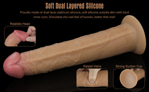 10" Dual Layered Silicone Vibrating Dildo - Explore Pleasure with Rotation Remote Control!