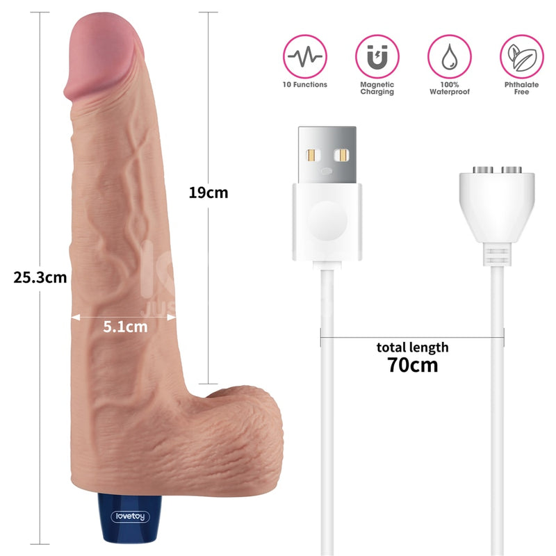 10" REAL SOFTEE Rechargeable Vibrating Dildo Flesh
