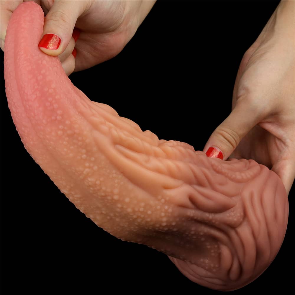 There are many raised nubbins and stripes along the body of the 10 inches alien tentacle silicone dildo