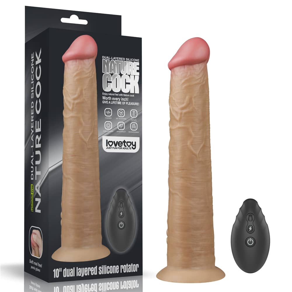 The packaging of the 10 inches silicone vibrating rotating dildo