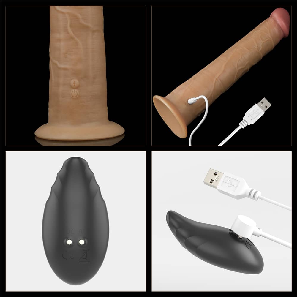 The 10 inches silicone vibrating rotating dildo is fully rechargeable for both dildo and remote controller