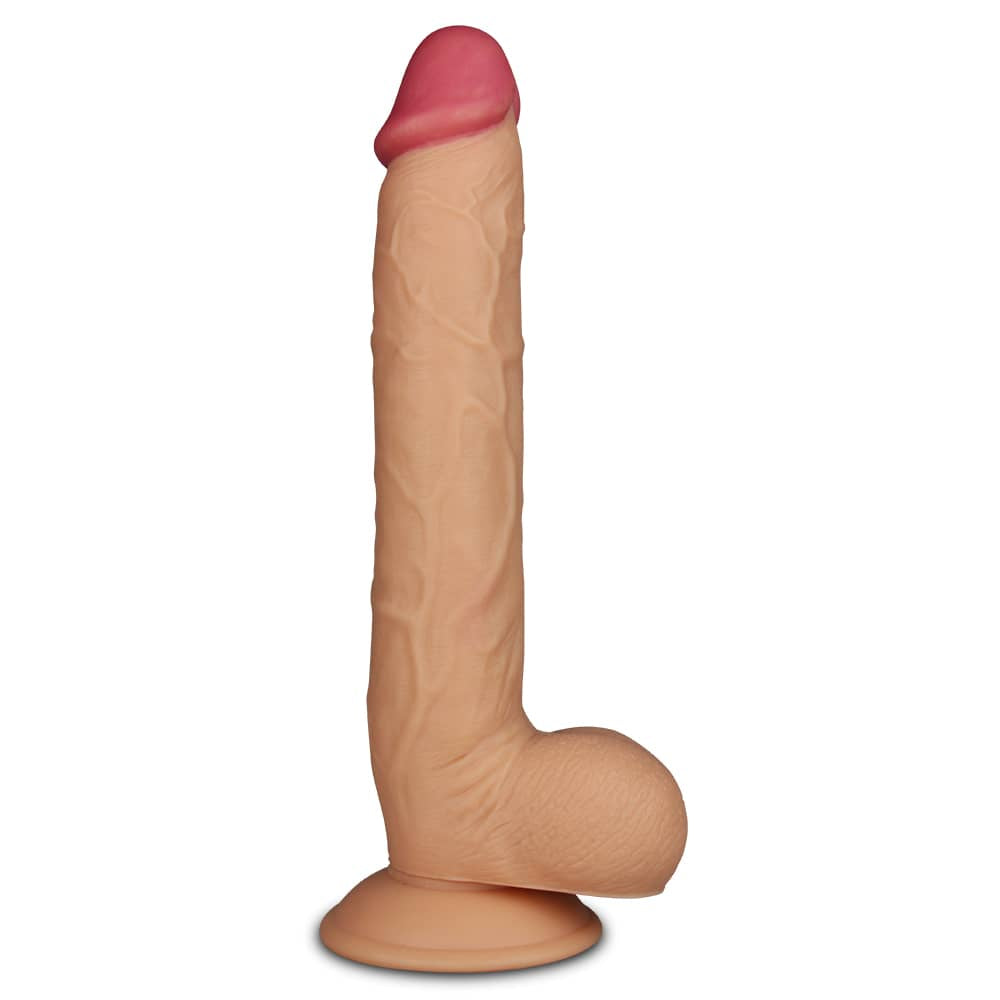 The 10 inches legendary king sized realistic dildo stands upright