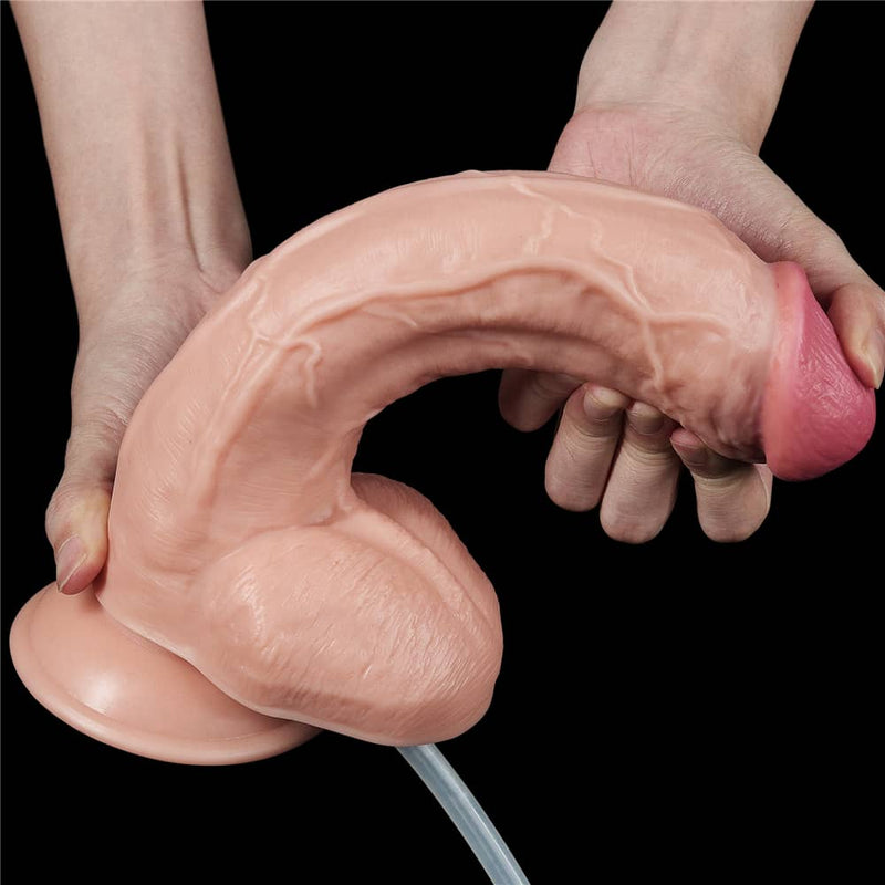 Squirting Dildo | 10'' Soft Realistic Squirting Ejaculating Dildo with Enema Bulb