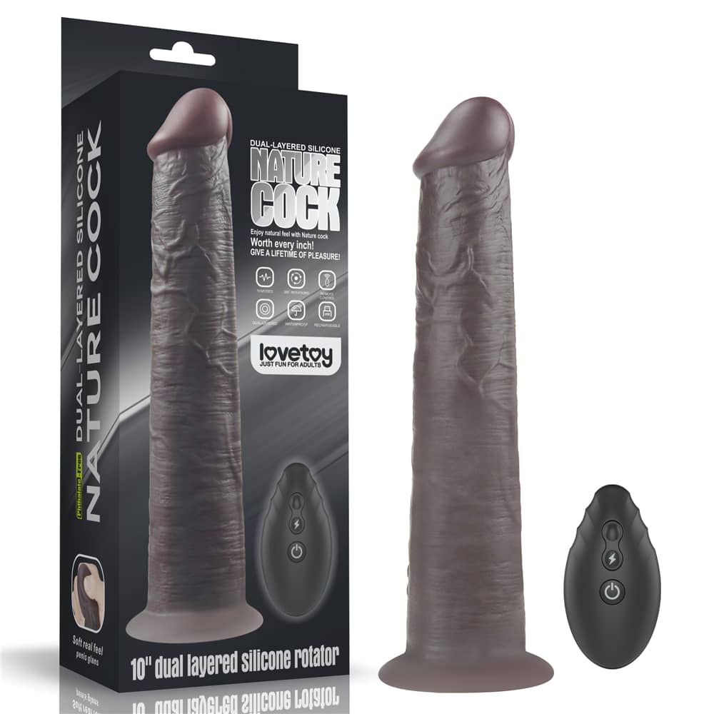 The packaging of the  10 inches black dual layered silicone rotator 