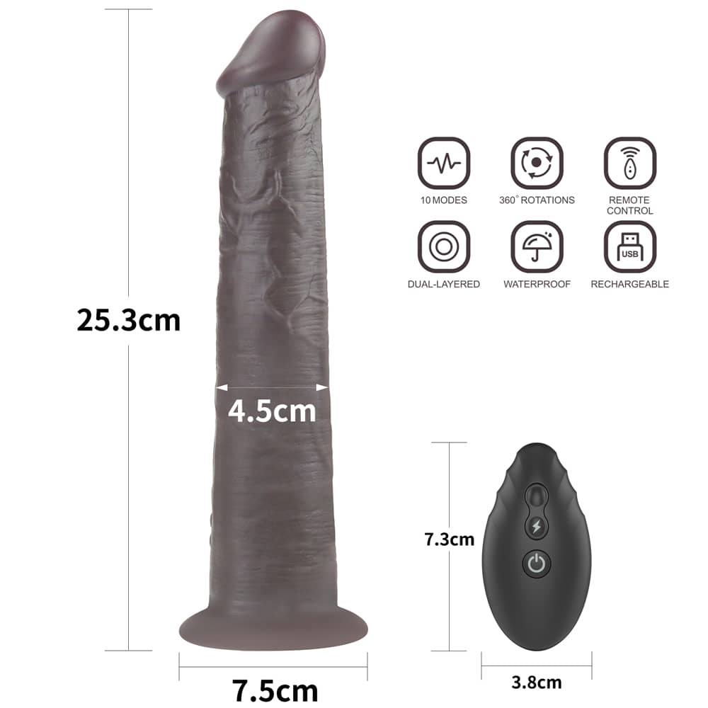 The size of the 10 inches black dual layered silicone rotator 