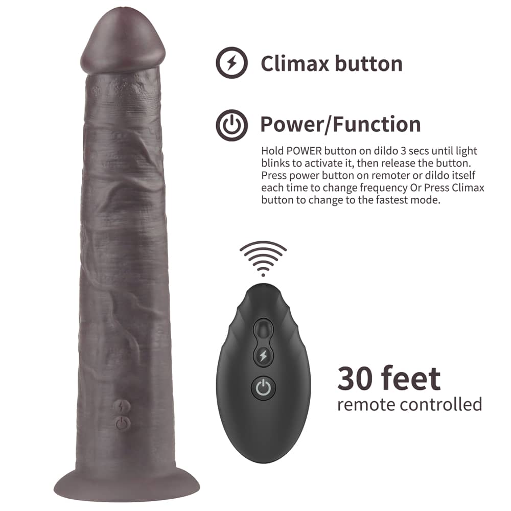 The 10 inches black dual layered silicone rotator  remote controlled up to 30 feet