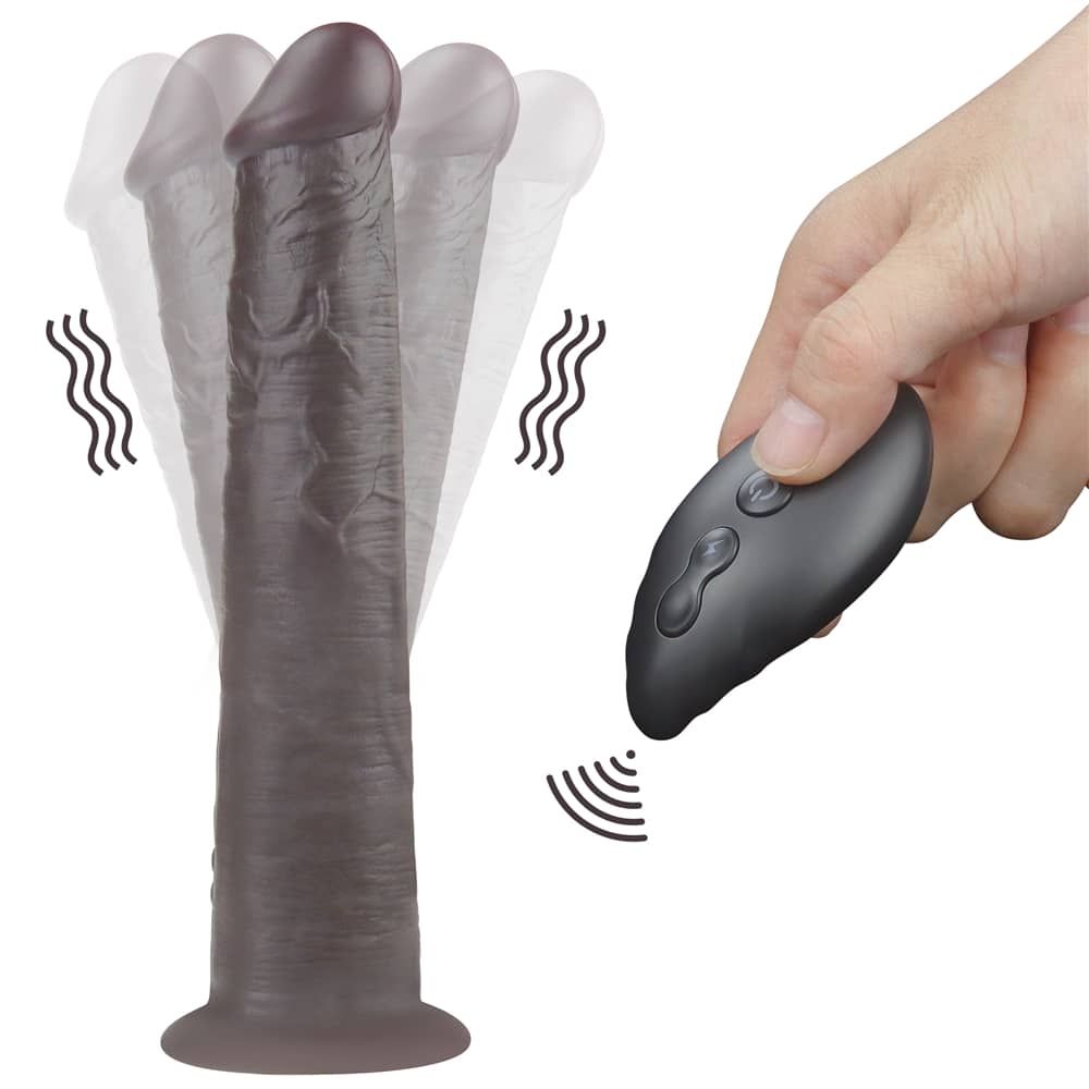 Press the remote control to make the 10 inches black dual layered silicone rotator vibrate