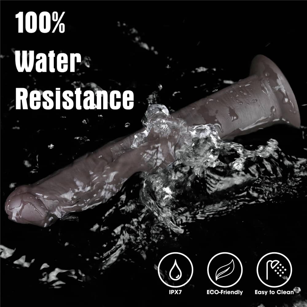The 10 inches black dual layered silicone rotator   is 100% water resistance