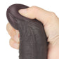 The bulging but soft head of the 10 inches black dual layered silicone rotator 