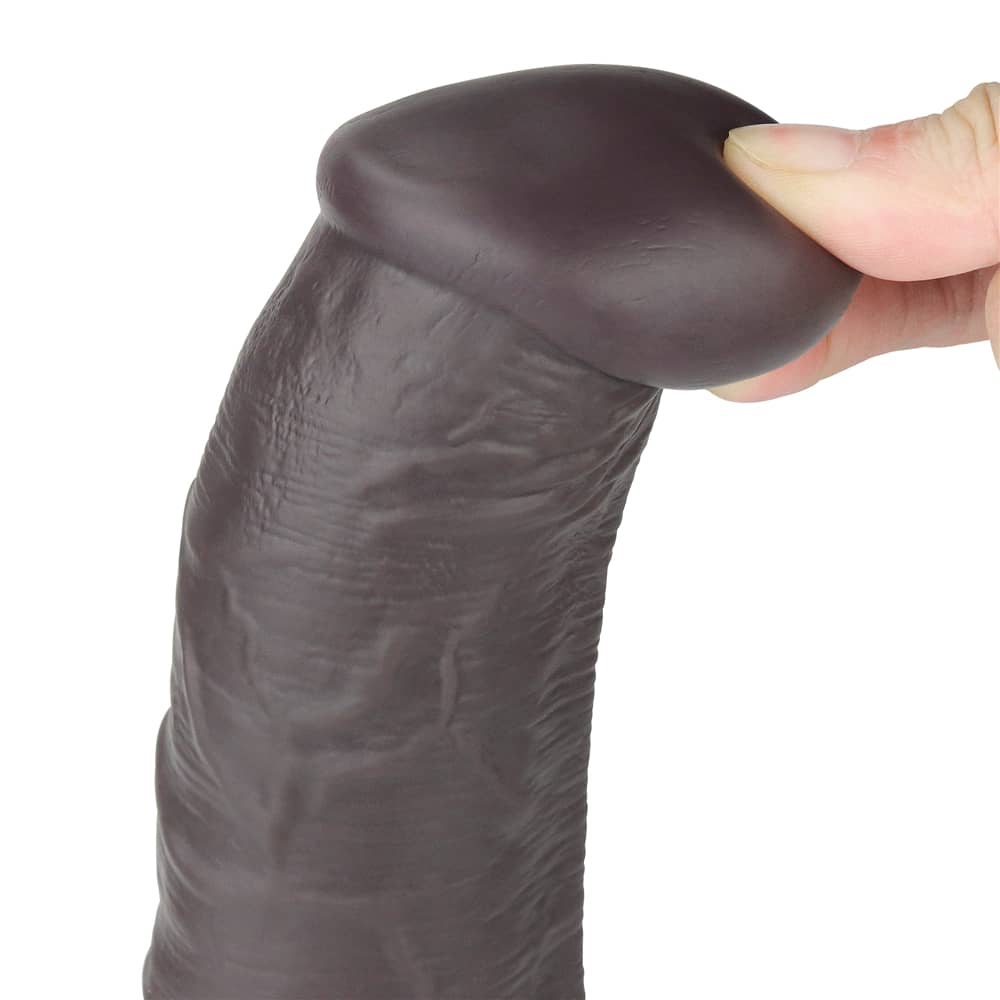 The soft head of the 10 inches black dual layered silicone rotator 
