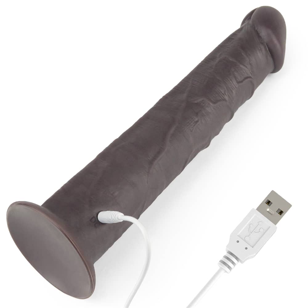 The 10 inches black dual layered silicone rotator  is rechargeable