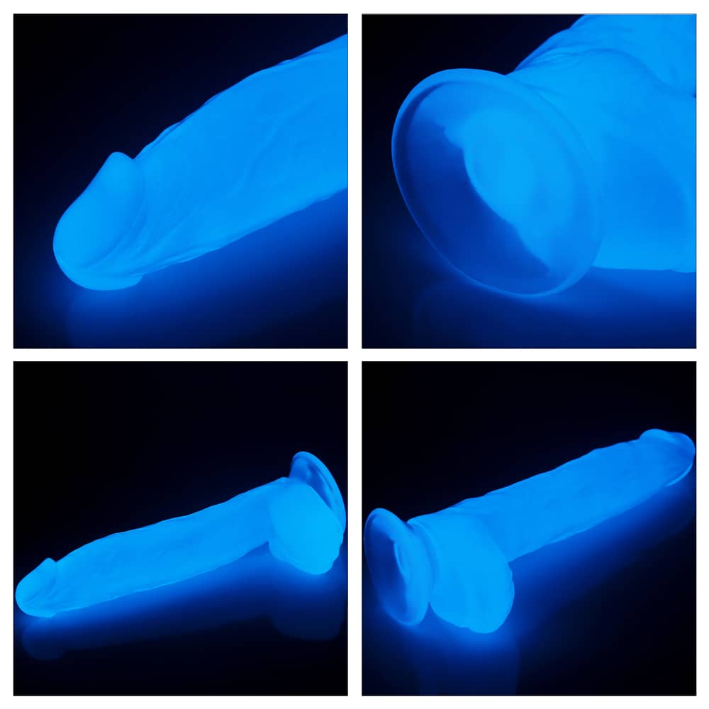 The details of the 10 inches lumino play dildo that emits blue fluorescence