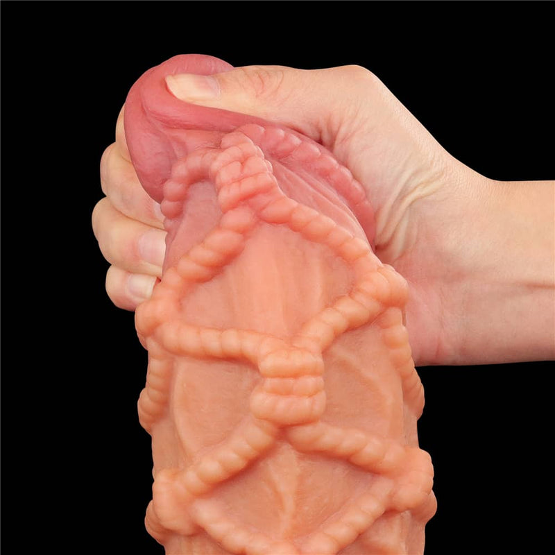 The bulging but soft head of the 10.5 inches monster rope silicone dildo 