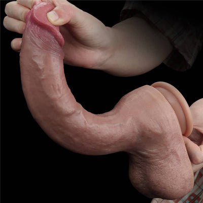 The 10.5 inches platinum silicone cock with raised veins and a bulbous head