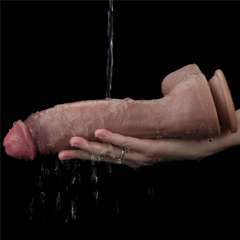 The 10.5 inches platinum silicone cock is fully washable