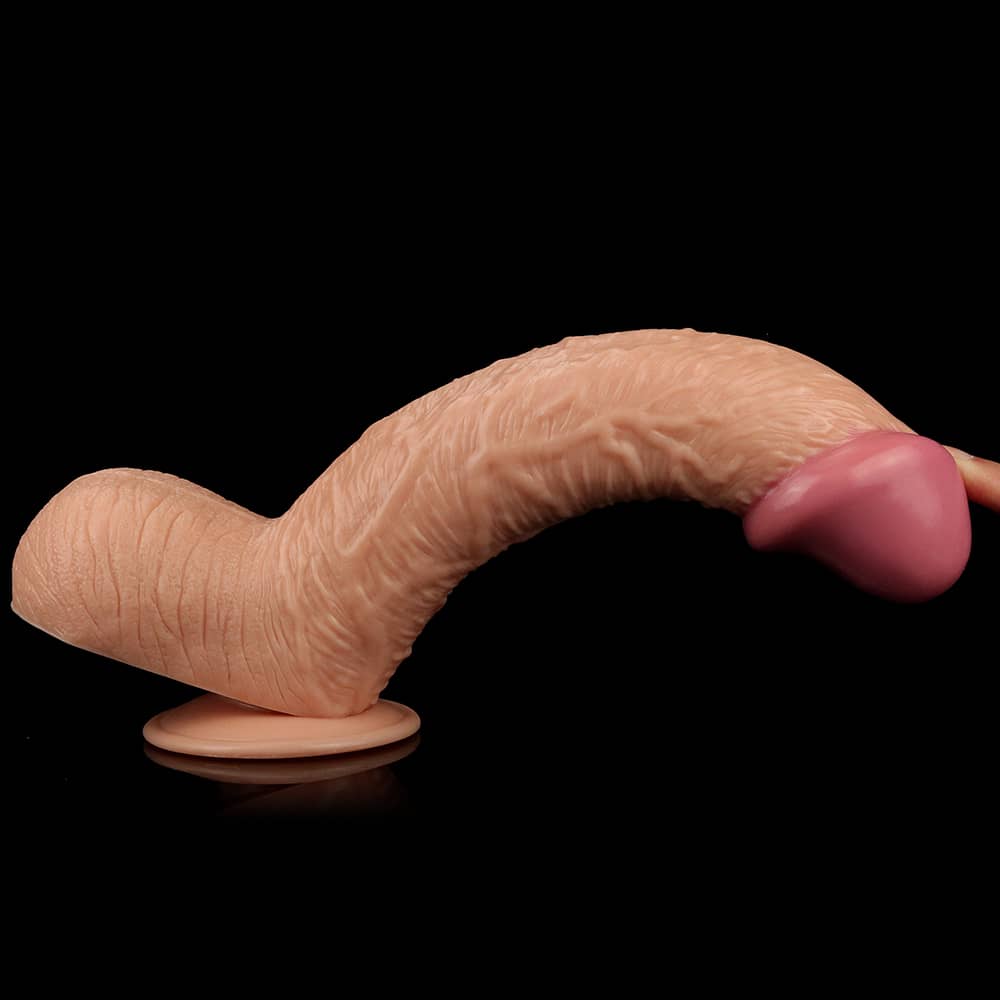 The 10.5 inches legendary king sized realistic dildo bends ultra softly