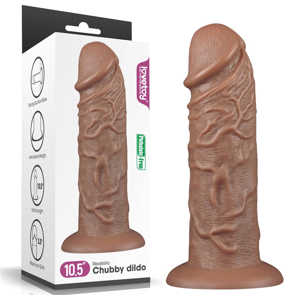 The packaging of the 10.5 inches realistic chubby dildo