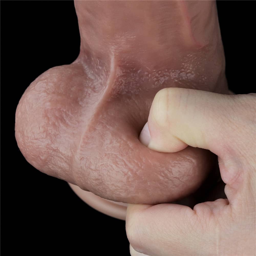 The soft testicle of the 10.5 inches dual layered platinum silicone cock 
