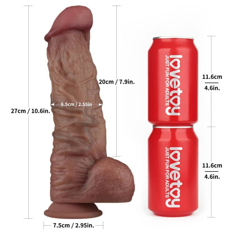 The size of the 10.5 inches xxl dual layered silicone cock 
