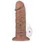 The 10.5 inches realistic chubby vibrating dildo is upright with its wired controller