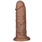 The 10.5 inches realistic chubby vibrating dildo is upright