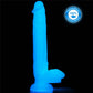 The 10.5 inches lumino play silicone dildo is upright lighting blue