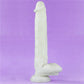 The 10.5 inches lumino play silicone dildo stands upright