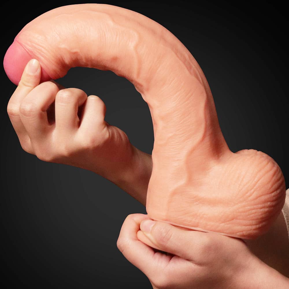 The 11 inches dual layer platinum silicone cock bends ultra softly