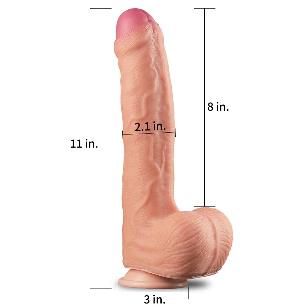 The size of the 11 inches dual layer platinum silicone cock