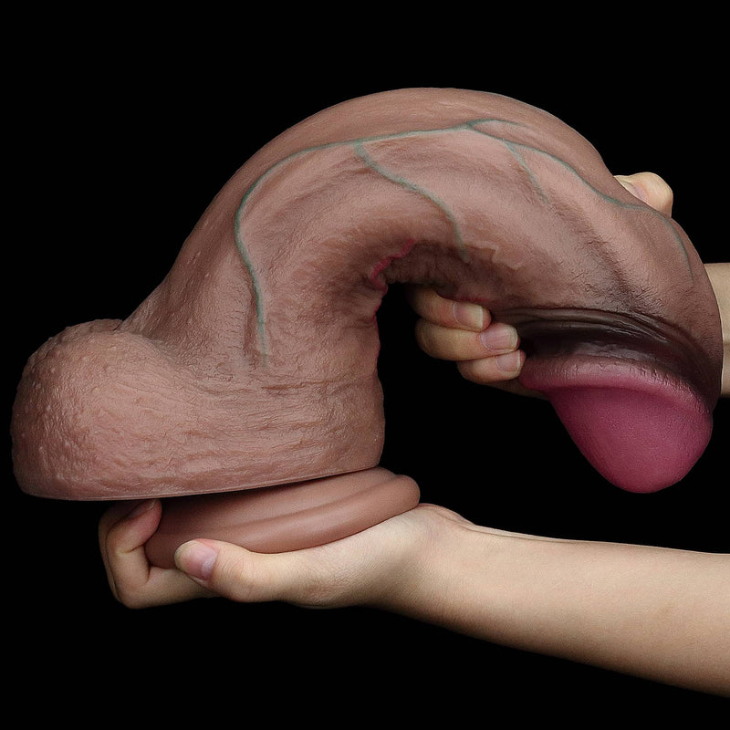 The 11 inches handmade dual layered dildo bends ultra softly