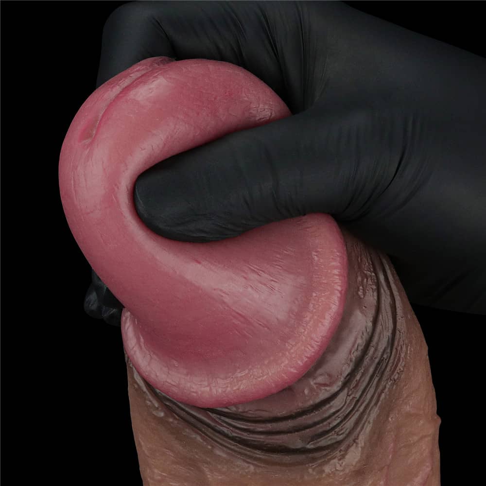 The bulging but soft head of the 11 inches handmade dual layered dildo