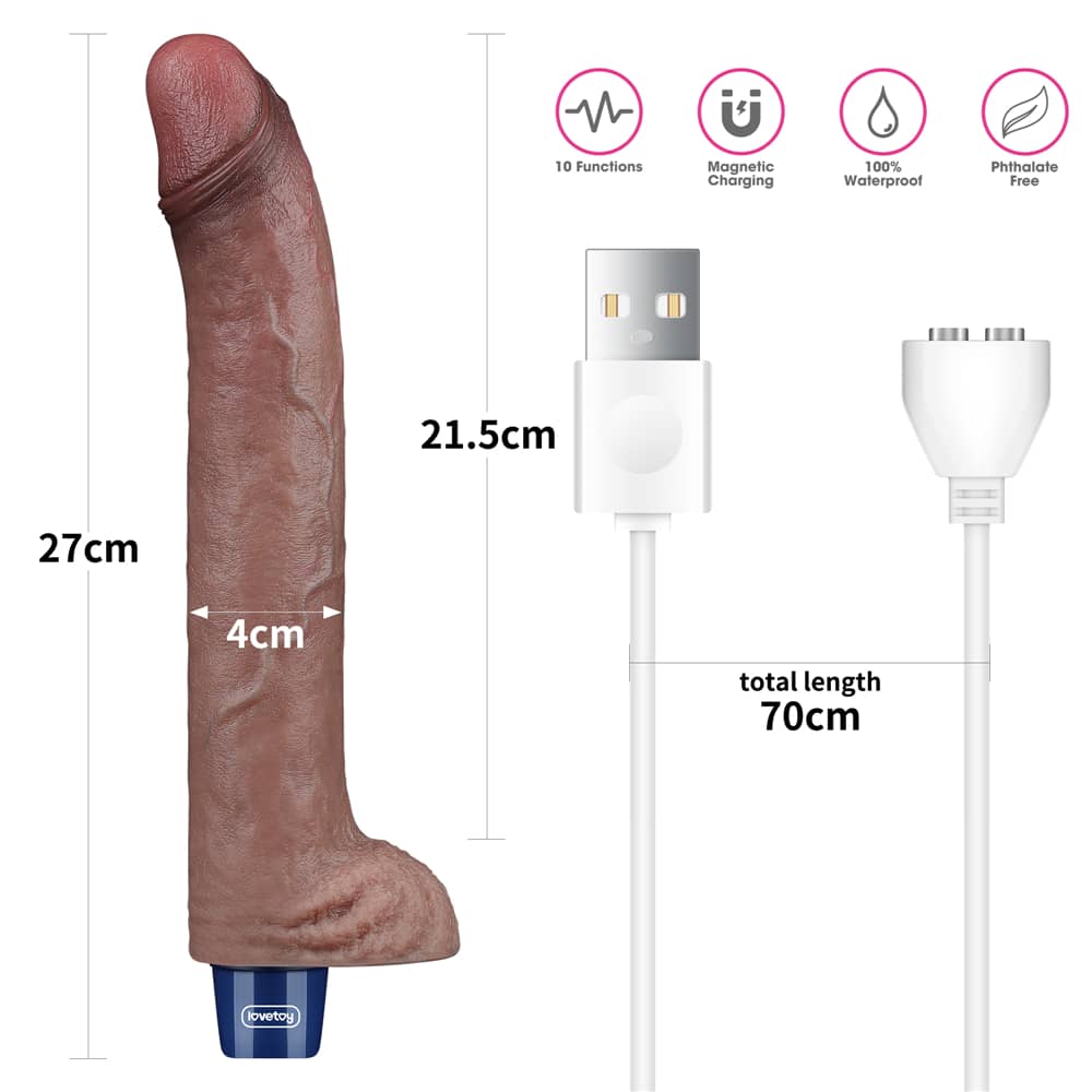The size of the 11 inches rechargeable silicone vibrating dildo