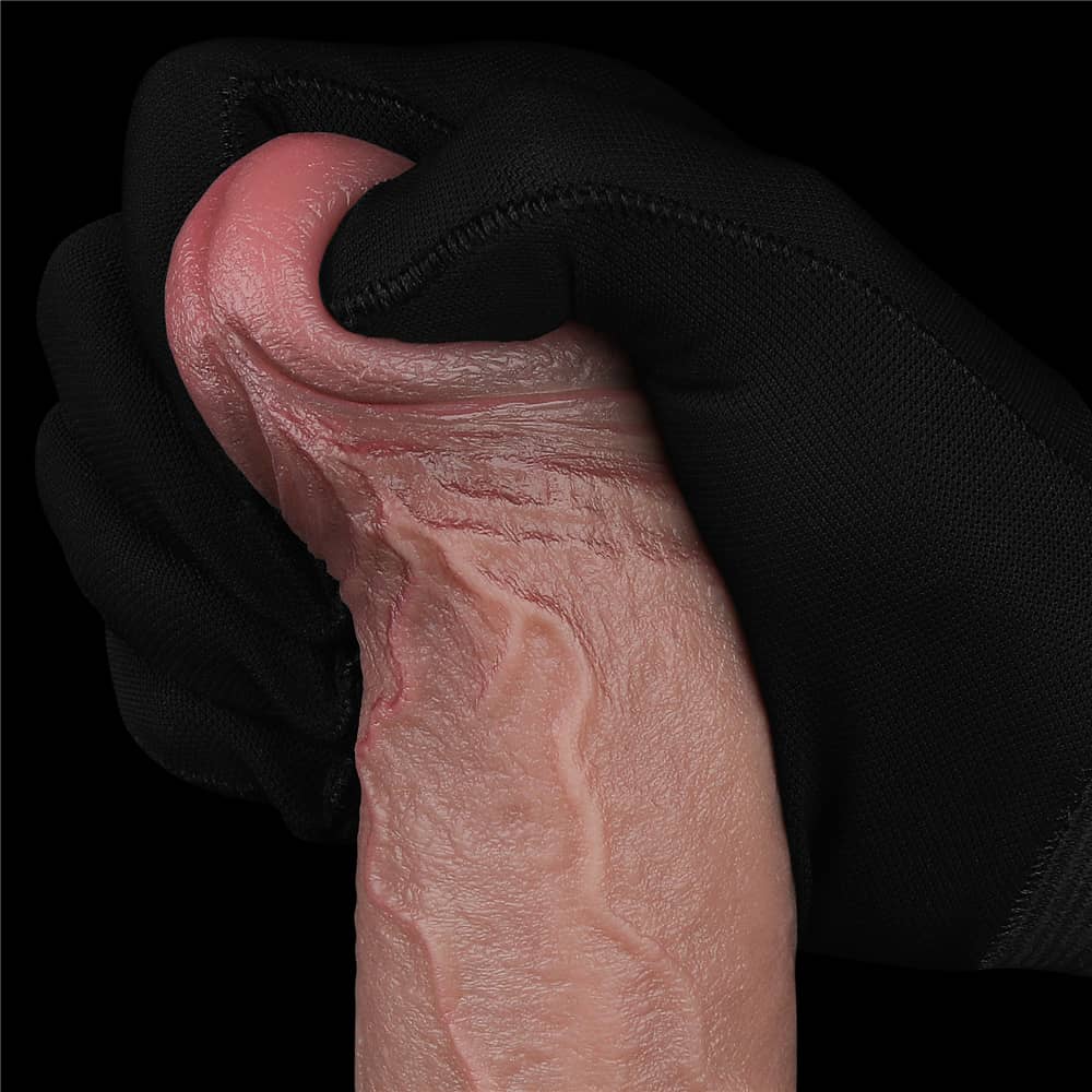 The bulging but soft head of the 11 inches rechargeable silicone vibrating dildo